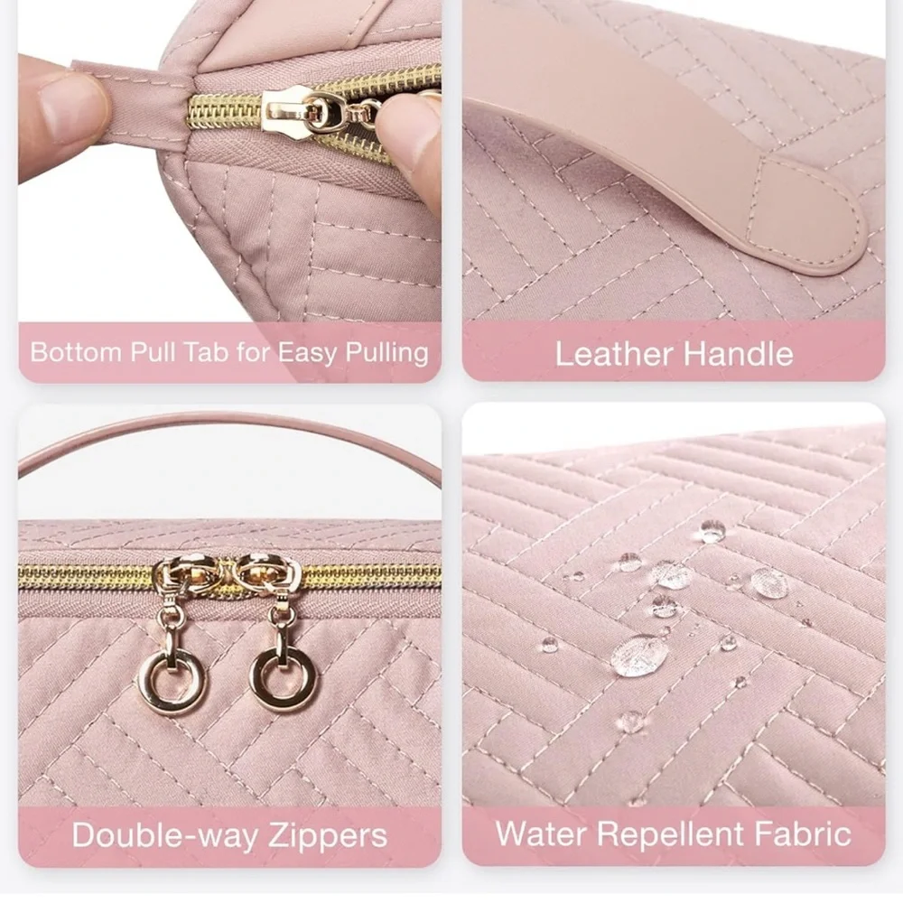 BAGSMART Quilted Blush Pink Travel Cosmetic Case
